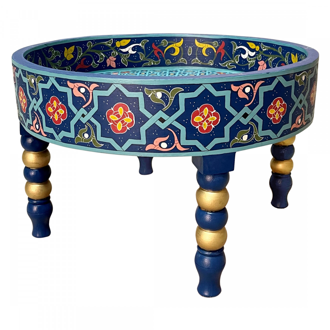 Runder orientalischer Teetisch RAHMA blau