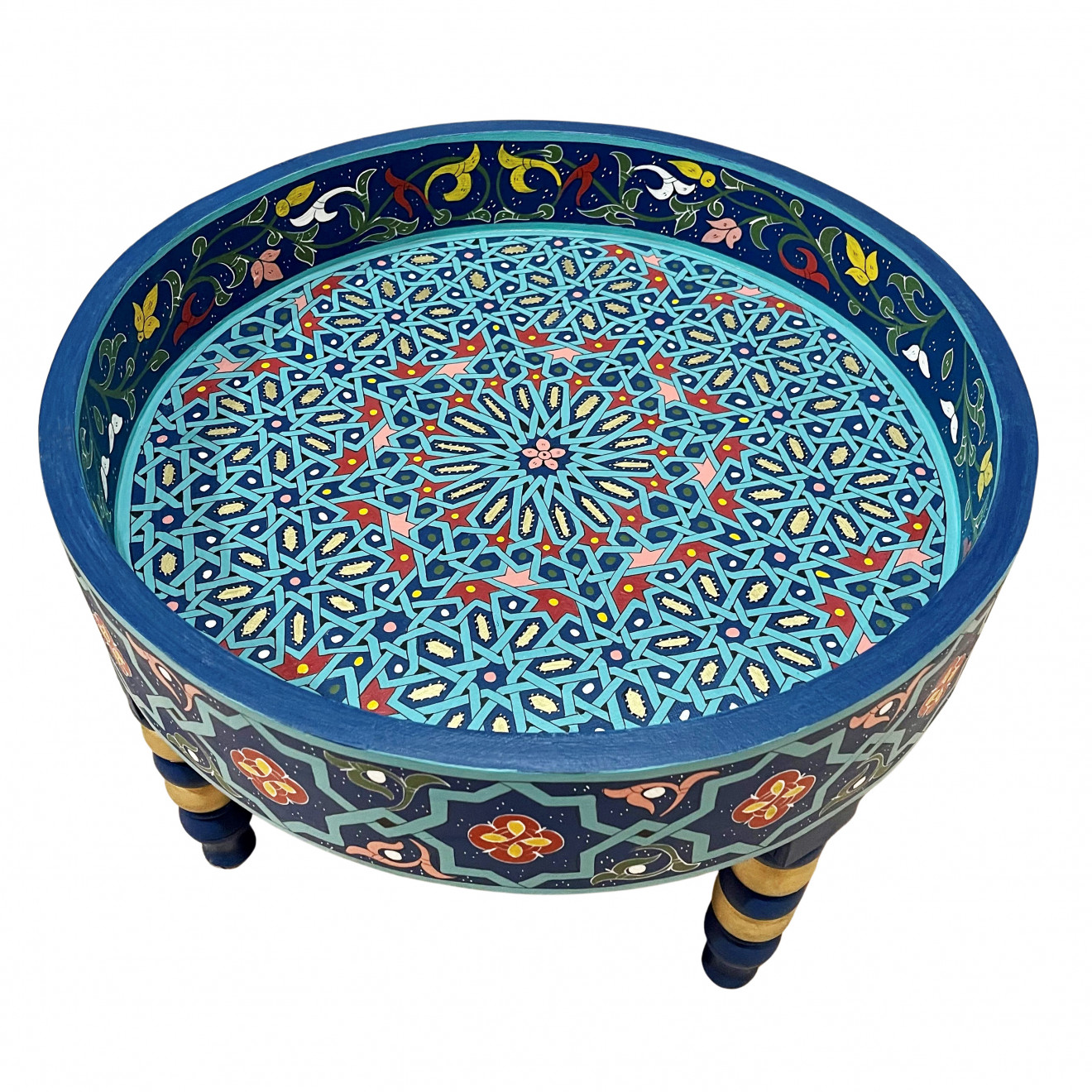 Runder orientalischer Teetisch RAHMA blau