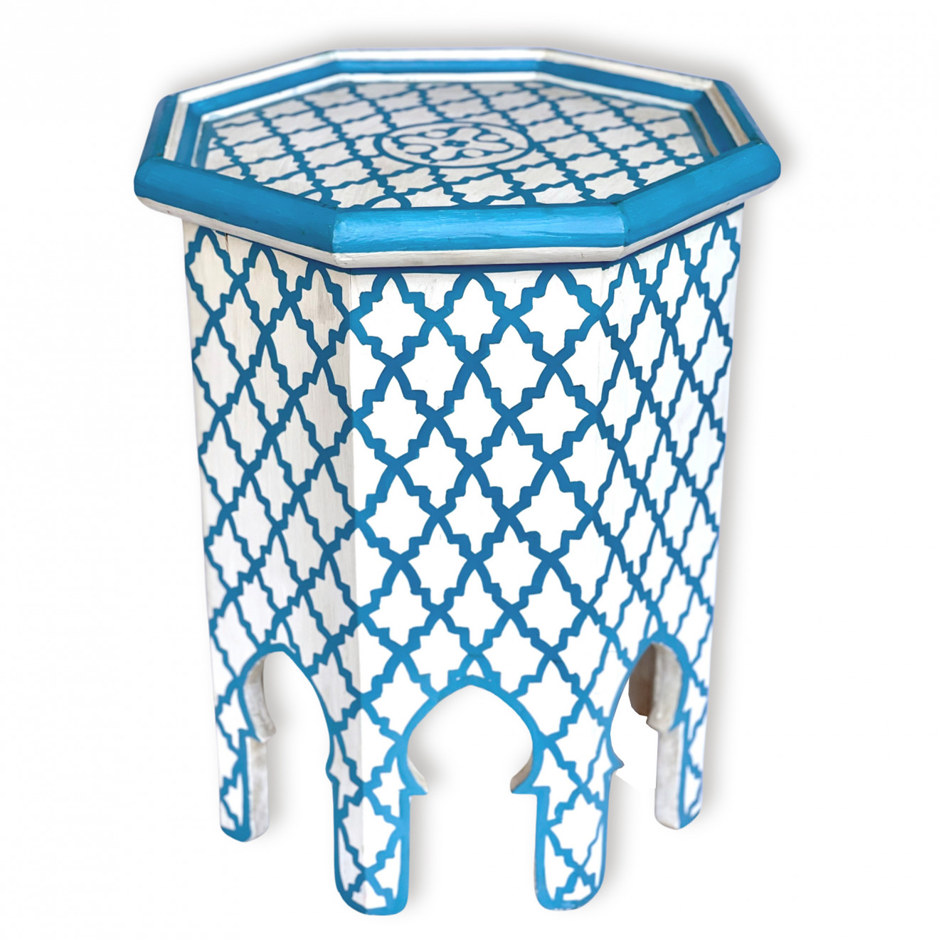 Marokkanicher Beistelltisch hellblau-Weiß Achteckig