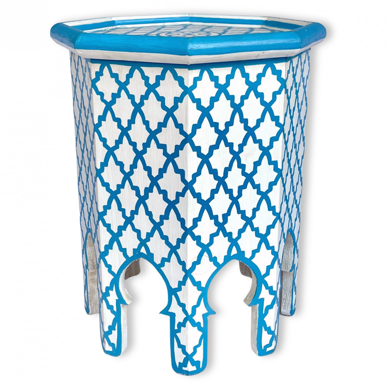 Marokkanicher Beistelltisch hellblau-Weiß Achteckig