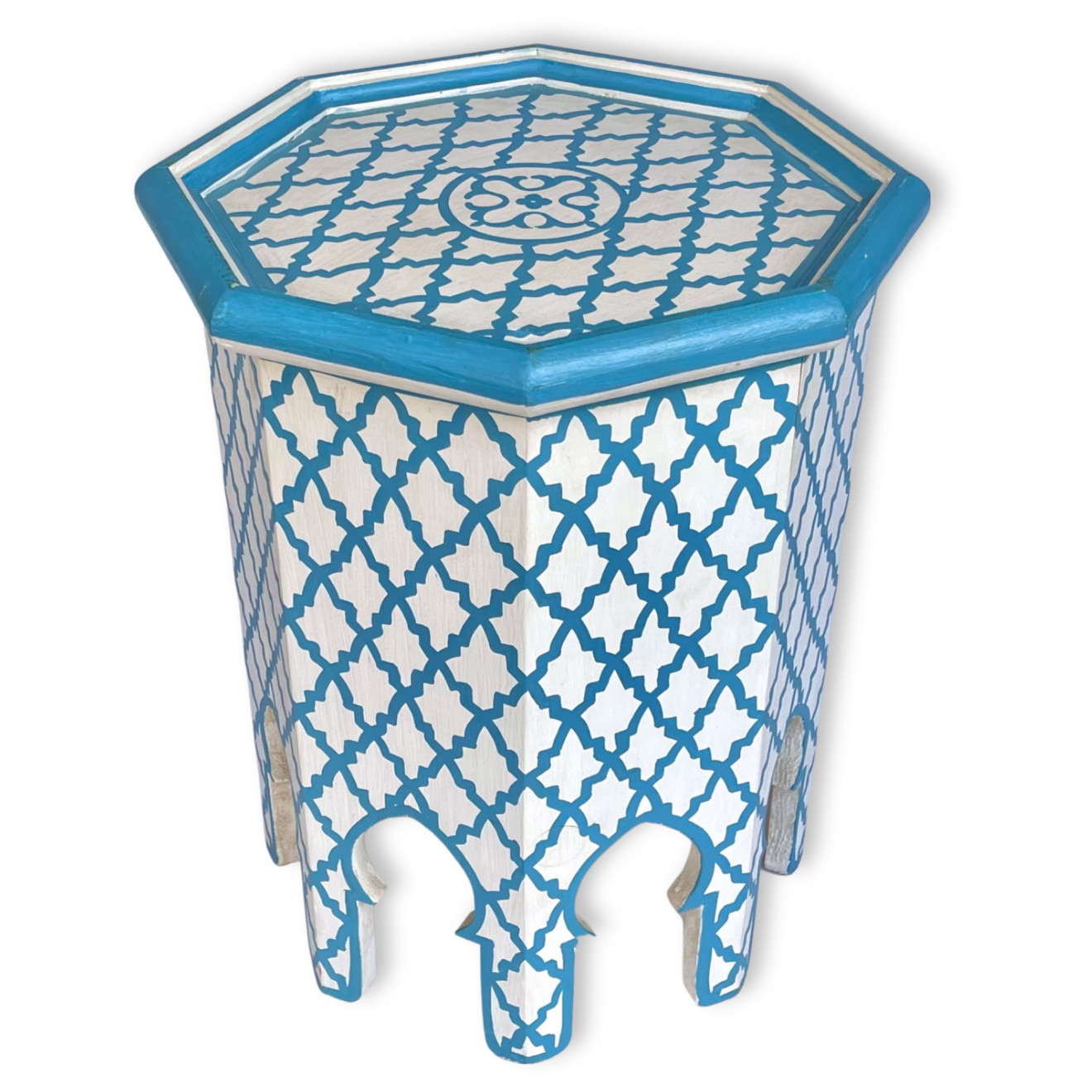 Marokkanicher Beistelltisch hellblau-Weiß Achteckig
