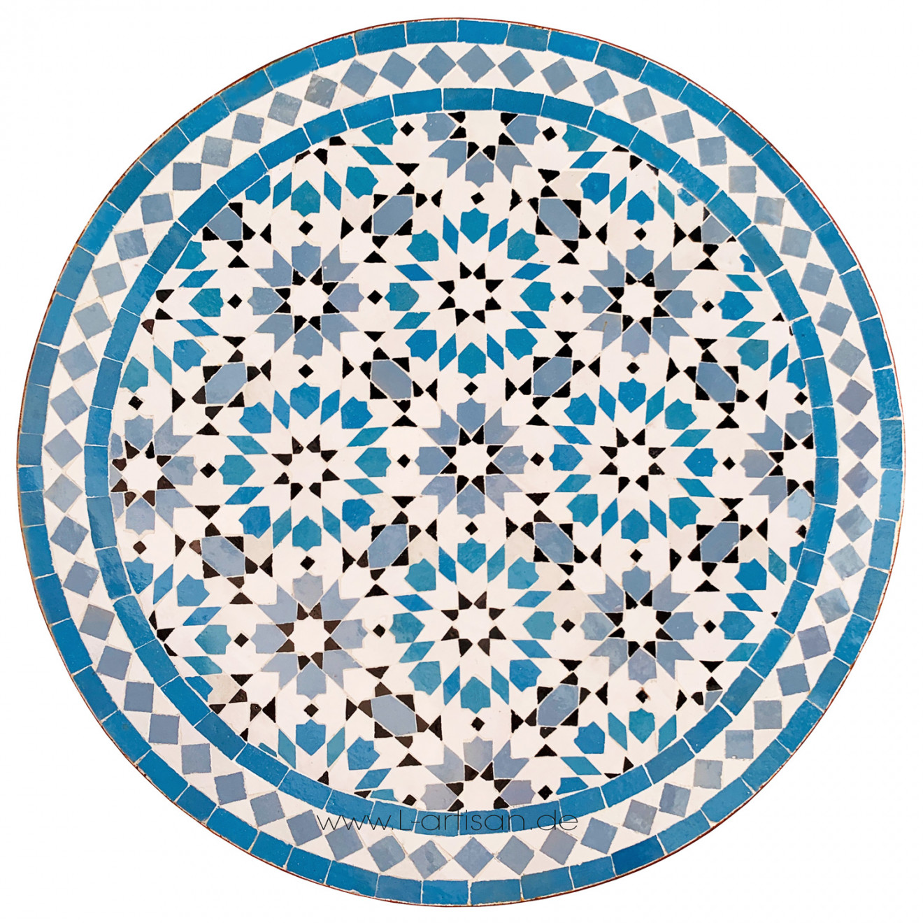 Marokkanischer Mosaiktisch Ankabut Türkis/grau D60cm