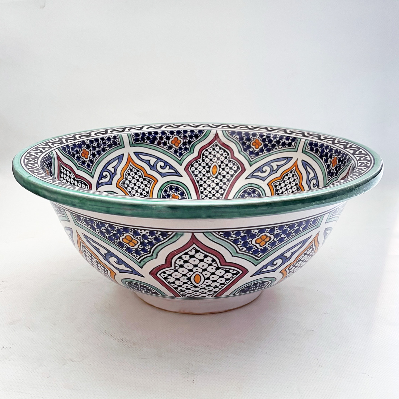 Marokkanische Waschschüssel handbemalt aus Keramik FES-IV D42cm