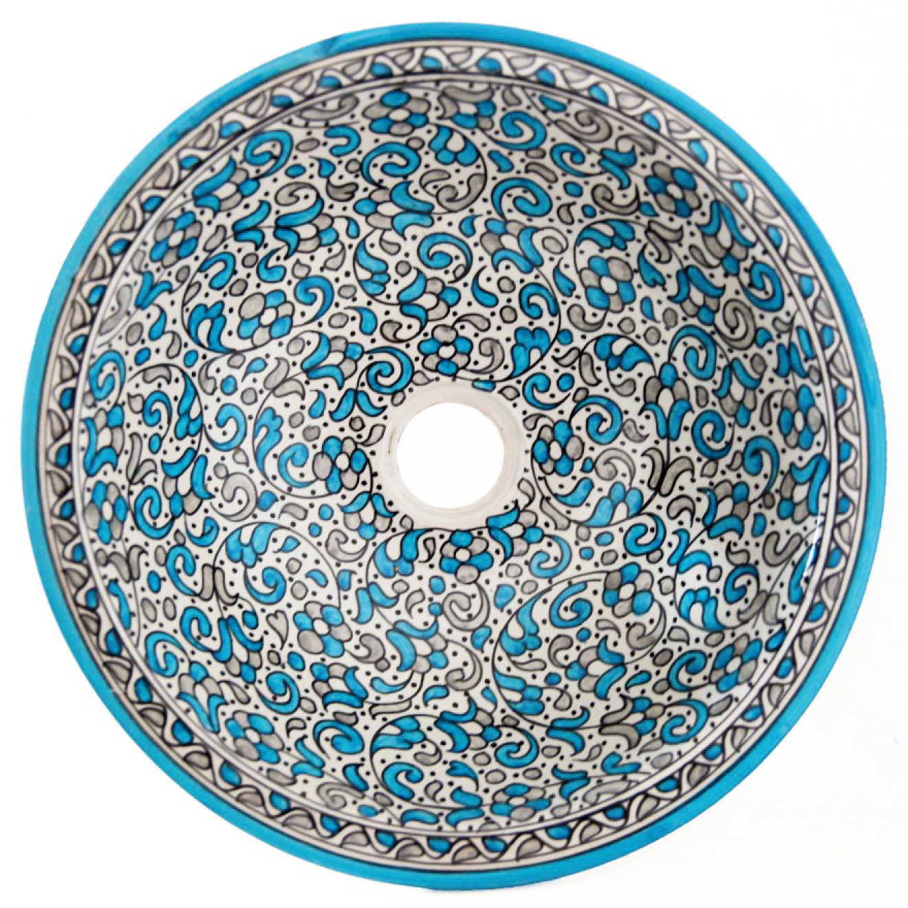 Marokkanisches handbemaltes Keramik-Waschbecken FES-IX D40cm