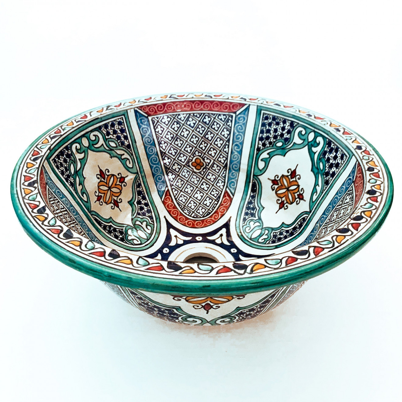 Handbemaltes Waschbecken aus Marokko FES-MULTI-9 Ø40cm