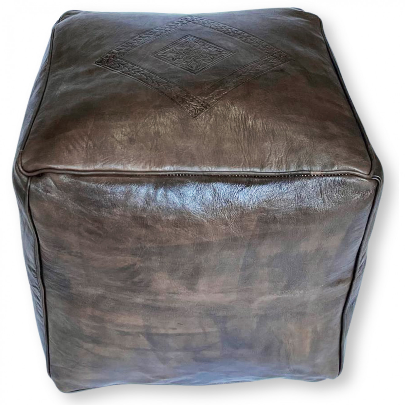 Marokkanisches Ledersitzkissen quadratisch dunkelbraun