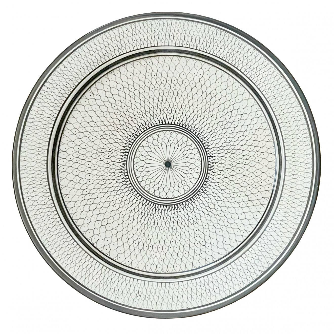 Große marokkanische Keramikschale Ø40 cm – grau & weiss