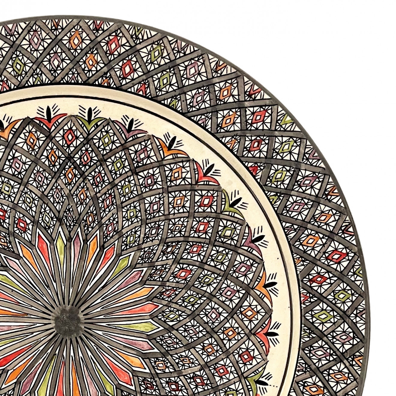 Bunte Keramikschale aus Marokko Ø40cm grau