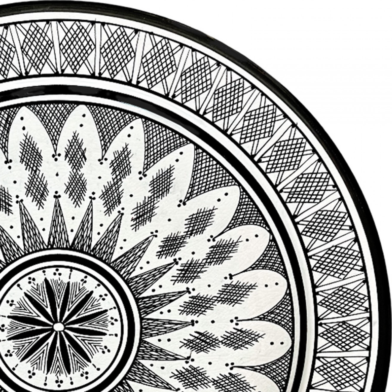 Marokkanische handbemalte Servierschale Ø40cm schwarz-weiß