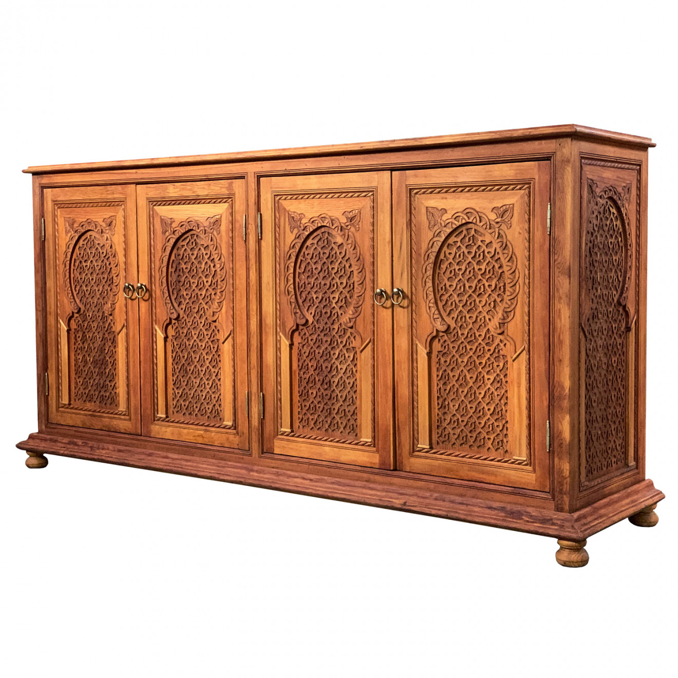 Handgefertigte marokkanische Kommode aus geöltem Zedernholt geschnitzt