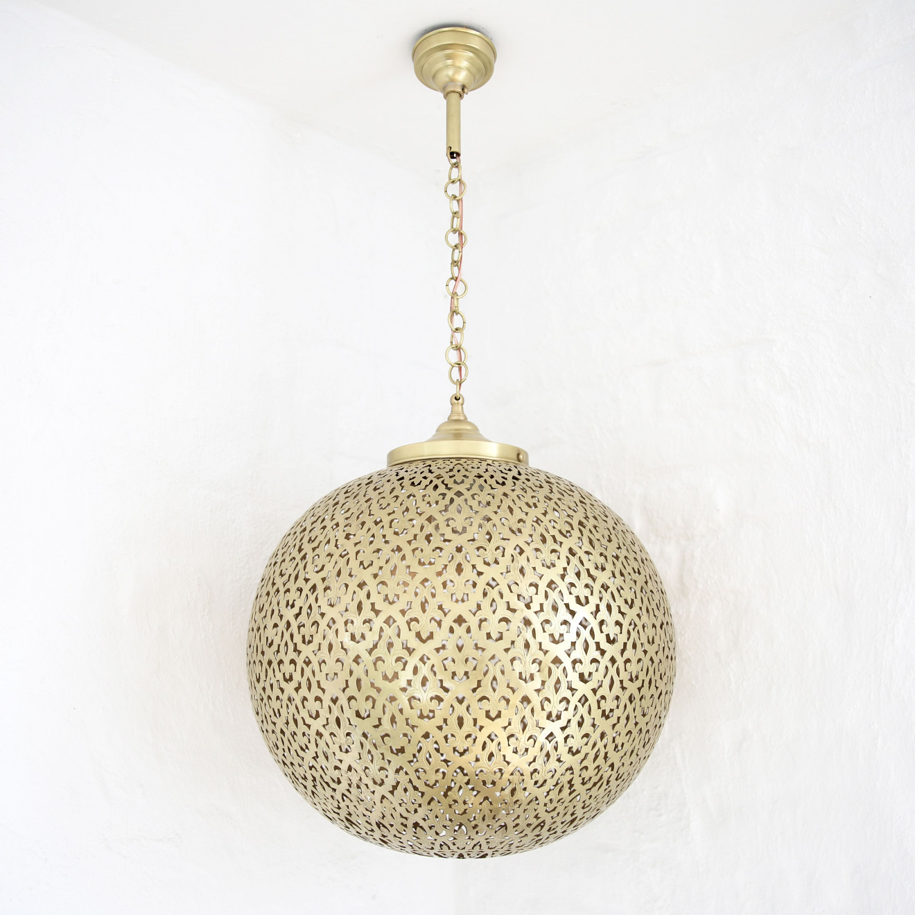 Orientalische Pendelleuchte Messing Kugel Mogador D43cm