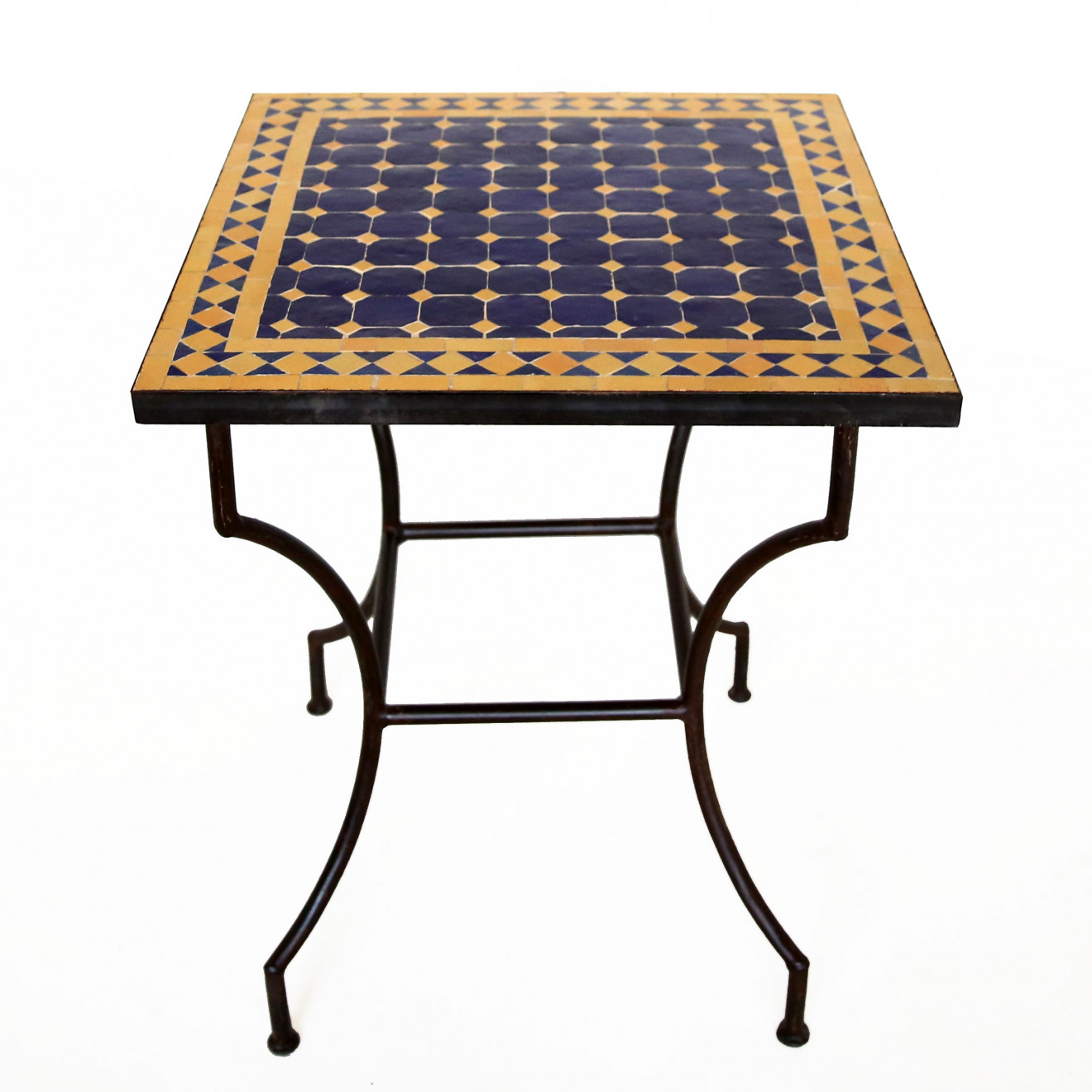 Marokkanischer Gartentisch MOSA1 quadratig (60x60)cm Gelb / Dunkelblau aus Mosaikfliesen
