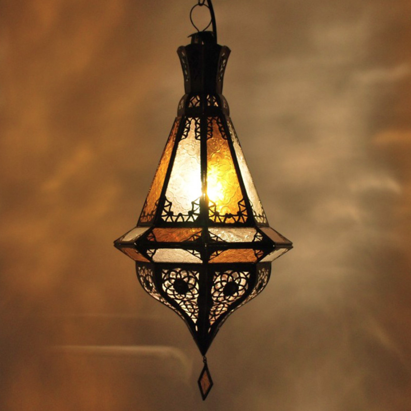 Orientalische Lampe Marokkanische Laterne arabische Hängelampe SULTANA Amber NEU 