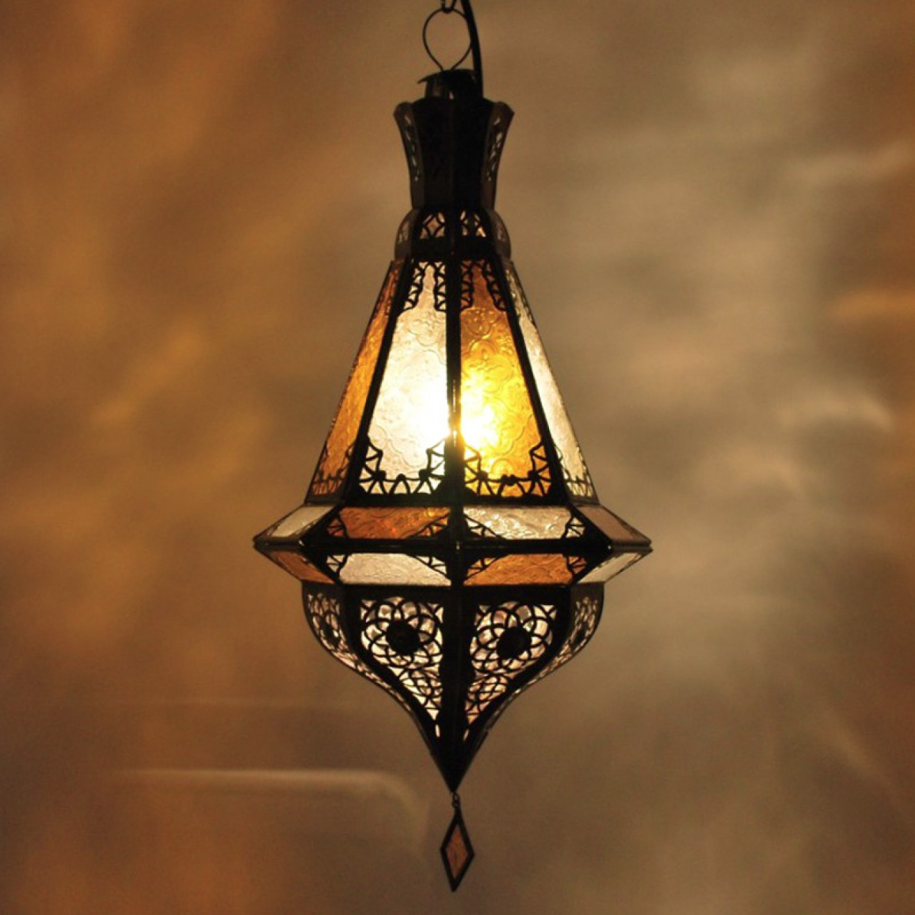 Orientalische Lampe SAMAKA Amber-Weiss H50cm