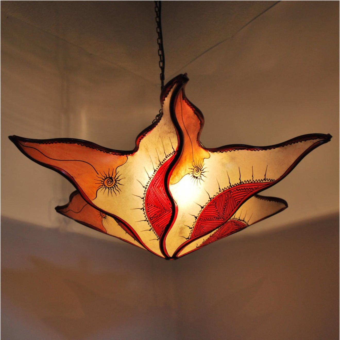 Orientalische Lampe Leder Hennalampe Deckenlampe Marokko SEESTERN Multi D60cm 