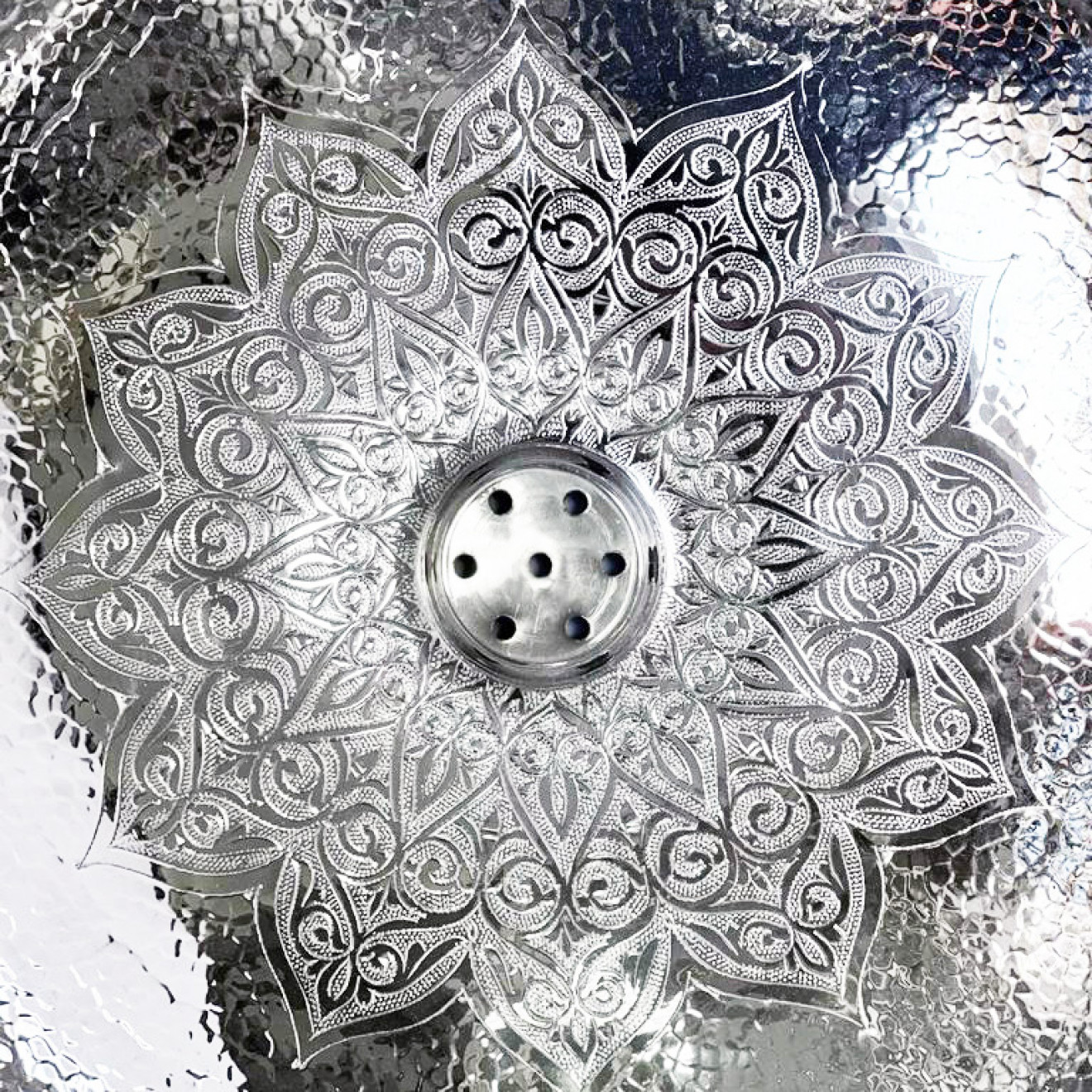 Marokkanisches Waschbecken Rund versilbertes Messing FES