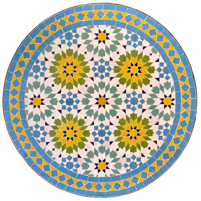 Marokkanischer Mosaiktisch ANKABUT gelb-türkis Ø60cm