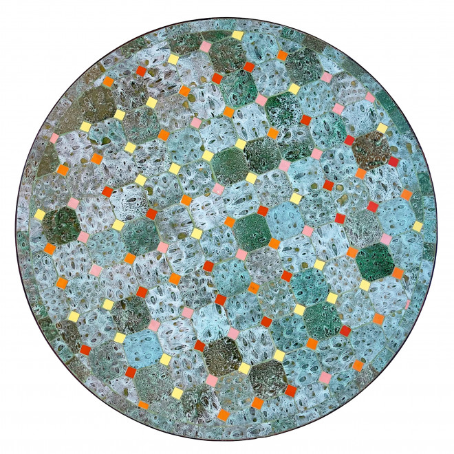 Kacheltisch aus Marokko TAUS Ø60cm Patchwork-Türkis