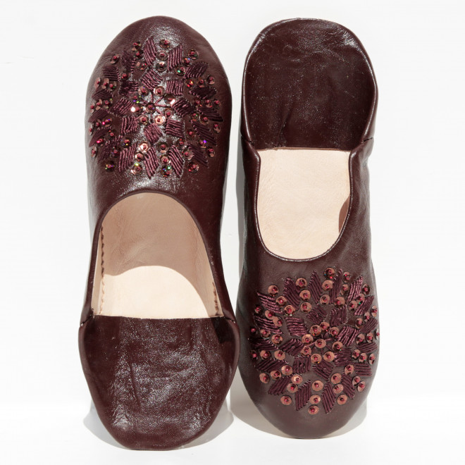 Marokkanische Pailletten Hausschuhe MOSONA dunkelbraun