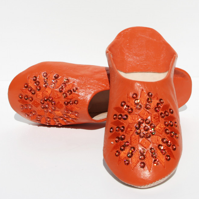 Marokkanische Pailletten Pantoletten MOSONA orange