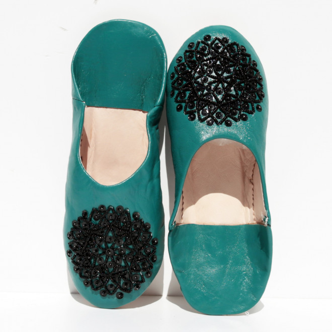 Orientalische Pailletten Pantoletten MOSONA Türkisgrün