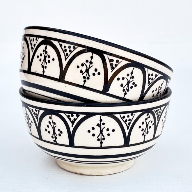 Keramikschale aus Marokko Safi-25 Schwarz/weiß