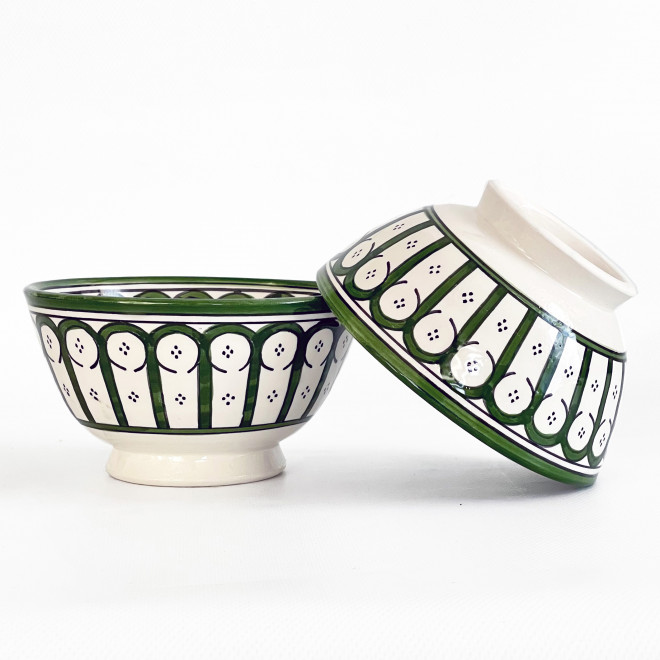 Handbemalte Keramikschüssel grün-weiß FES-GW15 Ø14cm