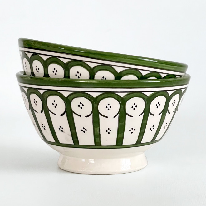 Handbemalte Keramikschüssel grün-weiß FES-GW15 Ø14cm