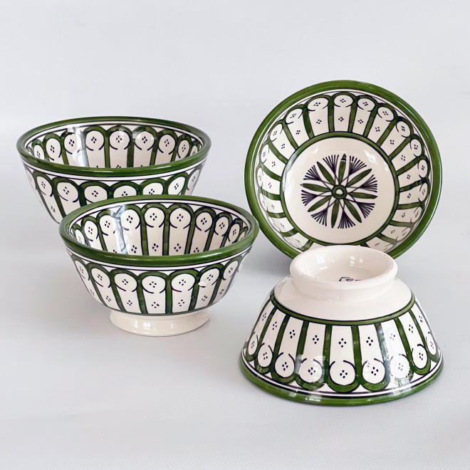Handbemalte Keramikschüssel grün-weiß FES-GW15 Ø14cm