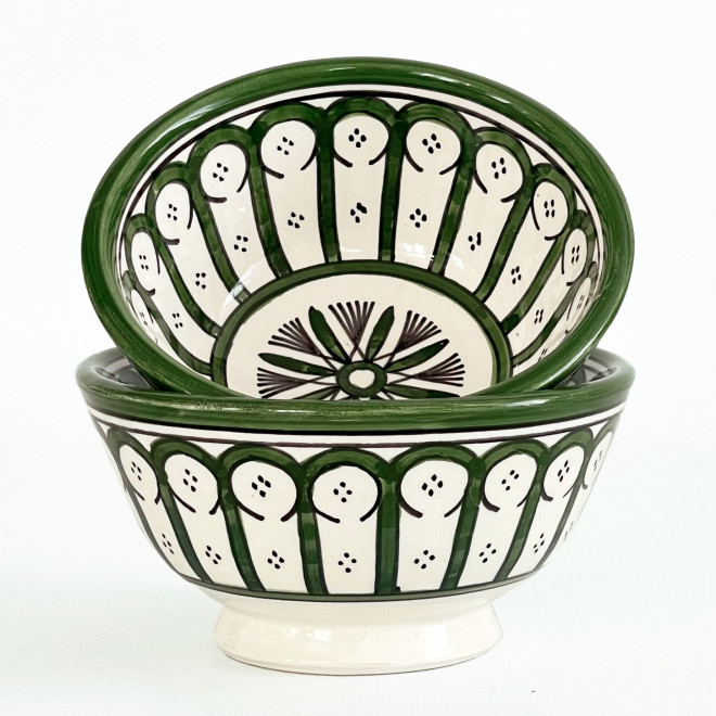 Handbemalte Keramikschüssel grün-weiß FES-GW15 Ø14cm