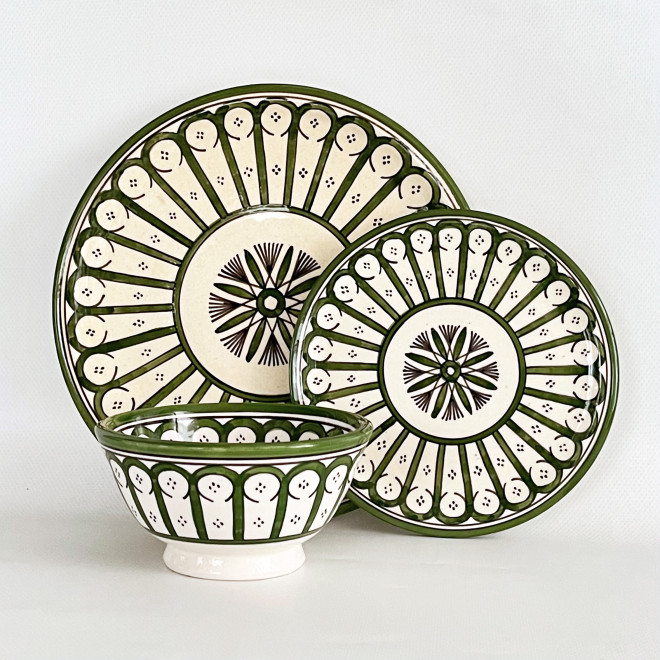 Handbemalte Keramikschüssel grün-weiß FES-GW15 Ø14cm
