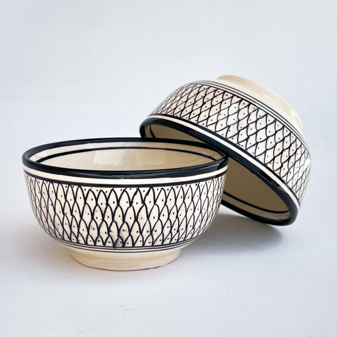 Handbemalte Keramikschüssel Schwarz-Weiß SAFI-035 Ø13cm