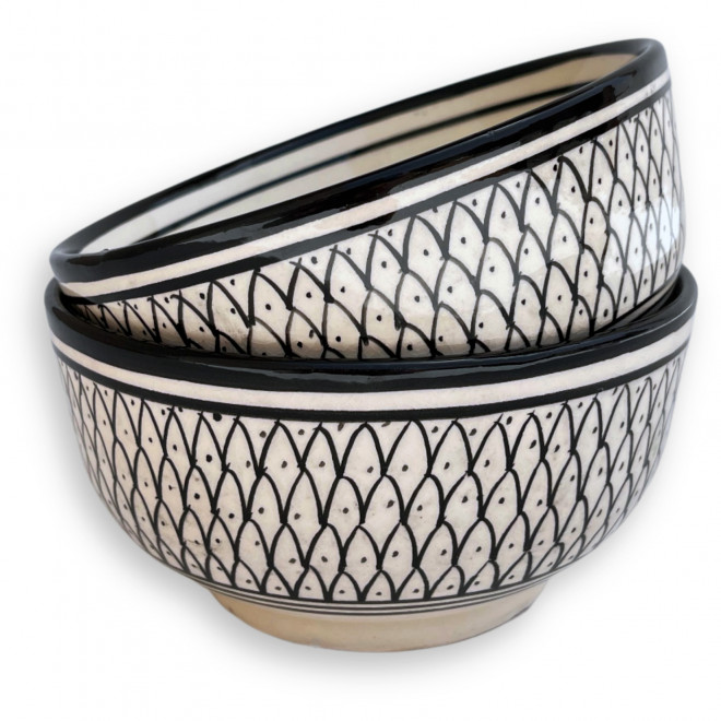 Handbemalte Keramikschüssel Schwarz-Weiß SAFI-035 Ø13cm