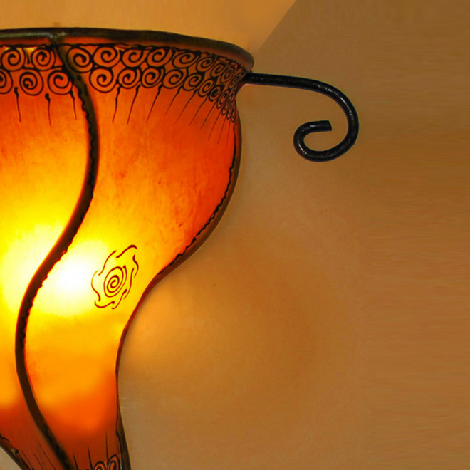 Marokkanische Leder-Wandlampe GARN orange