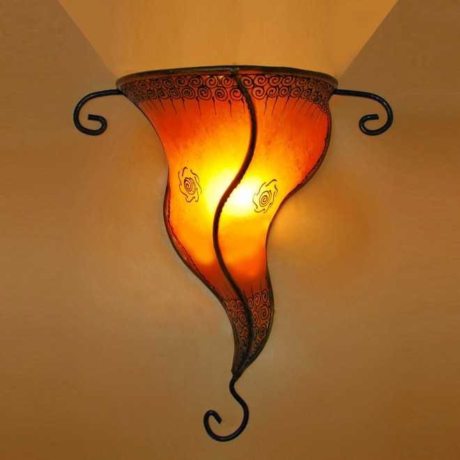 Marokkanische Leder-Wandlampe GARN orange