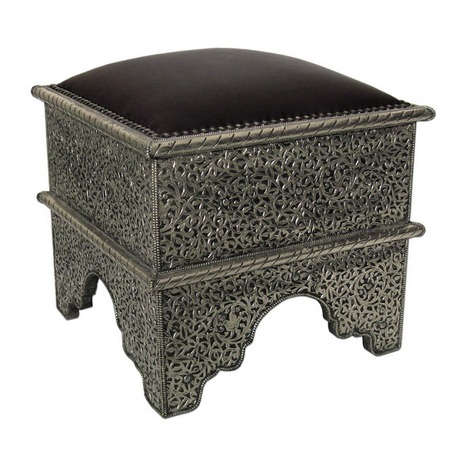 Orientalischer Sitzhocker mit Silber Metall ANDALUS-1