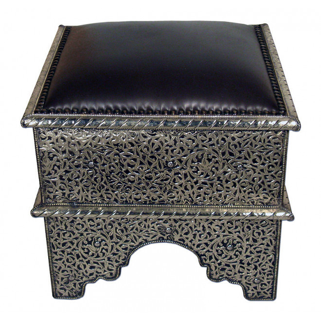 Orientalischer Sitzhocker mit Silber Metall ANDALUS-1
