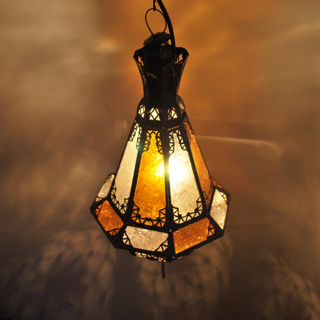 Orientalische Lampe SAMAKA Amber-Weiss H50cm