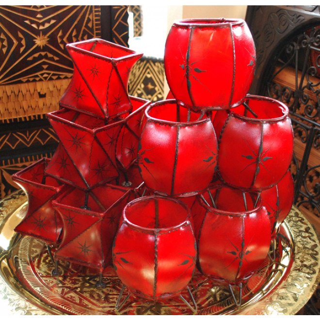 Orientalisches Windlicht aus Leder CROISÈ rot