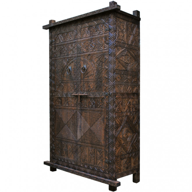 Marokkanischer geschnitzter Zeder Holzschrank AFRIKIA
