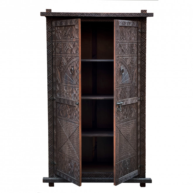 Marokkanischer geschnitzter Zeder Holzschrank AFRIKIA