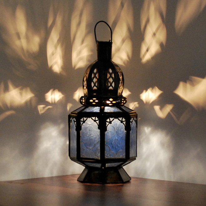 Glaslaterne aus Marokko SAMARA Blau