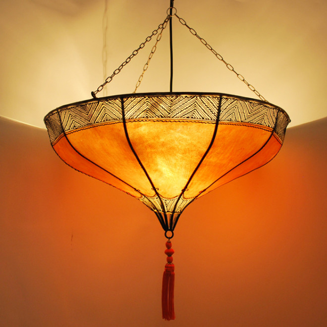 Leder- Hängelampe aus Marokko ROUMIA Orange Ø56cm