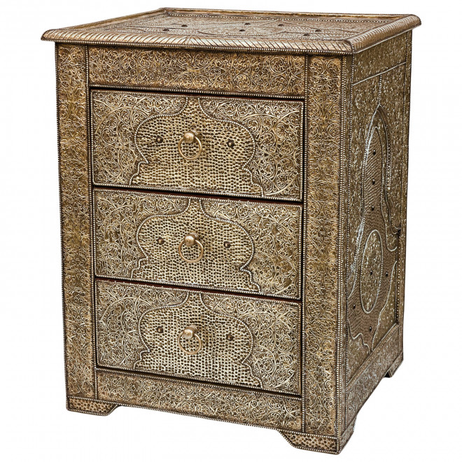 Marokkanische Nachtkommode mit Messingverkleidung TISCHKA