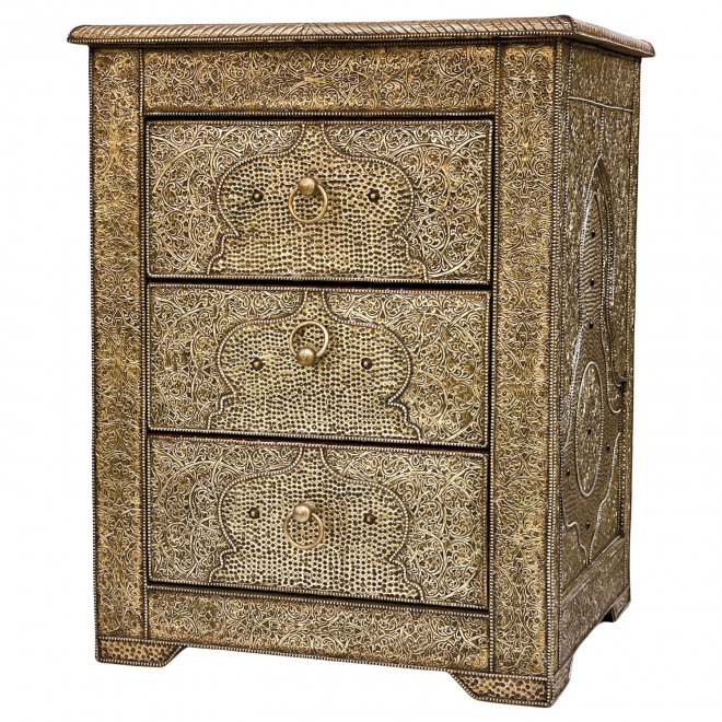 Marokkanische Nachtkommode mit Messingverkleidung TISCHKA
