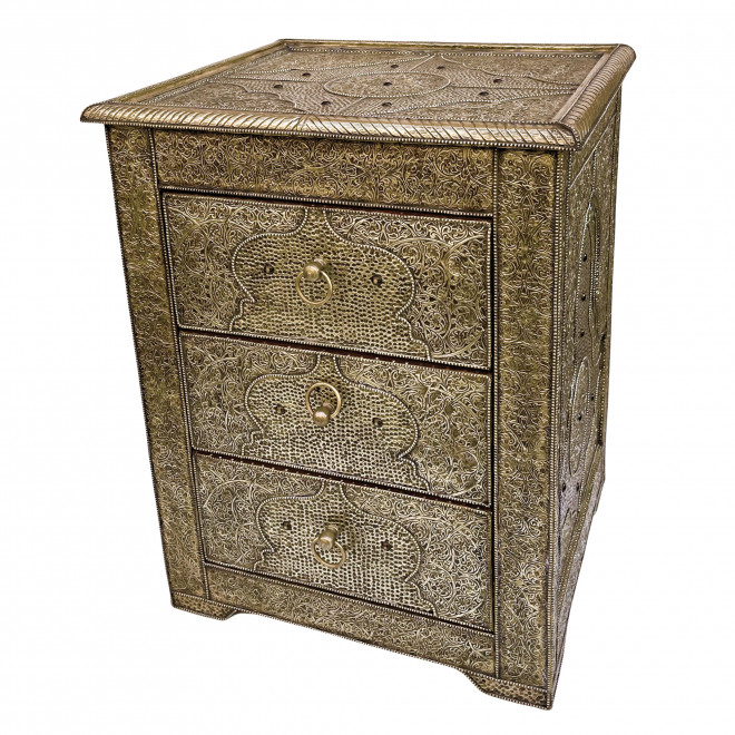 Marokkanische Nachtkommode mit Messingverkleidung TISCHKA