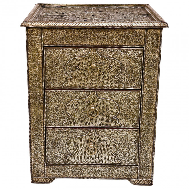Marokkanische Nachtkommode mit Messingverkleidung TISCHKA
