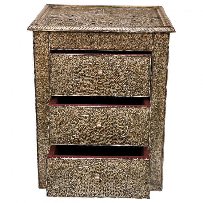Marokkanische Nachtkommode mit Messingverkleidung TISCHKA