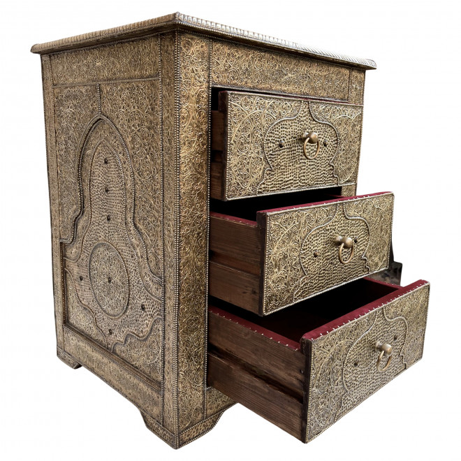 Marokkanische Nachtkommode mit Messingverkleidung TISCHKA
