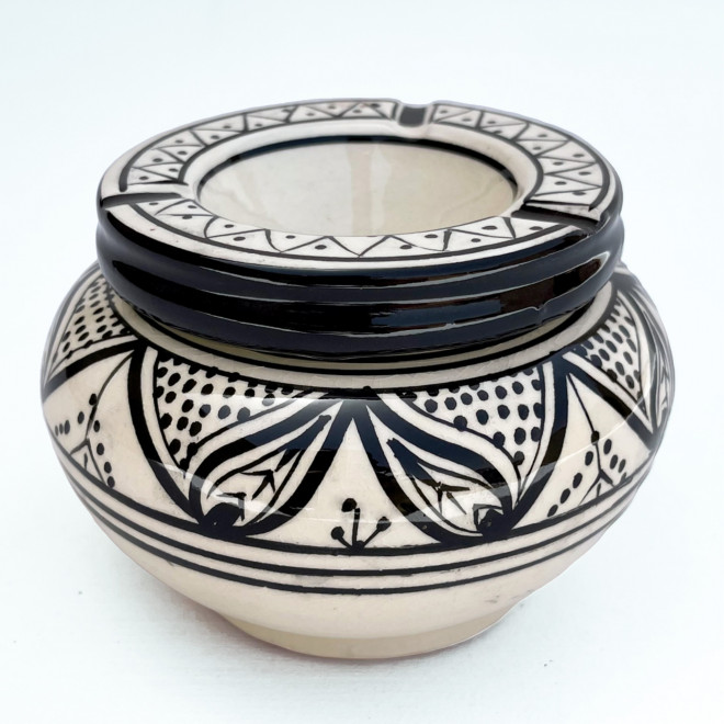 Keramik Aschenbecher mit Deckel Schwarz-Weiß Ø 12 cm